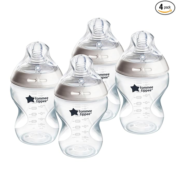 Tommee Tippee Natural Start Anti-Colic 9 oz BPA Free Baby Bottles, 0+ Months, Slow Flow Breast-Like Nipple, Self Sterilizing, Designed for Seamless Transition Between Bottle & Breast, Clear, Pack of 4