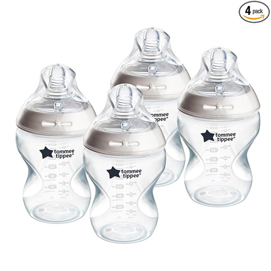 Tommee Tippee Natural Start Anti-Colic 9 oz BPA Free Baby Bottles, 0+ Months, Slow Flow Breast-Like Nipple, Self Sterilizing, Designed for Seamless Transition Between Bottle & Breast, Clear, Pack of 4