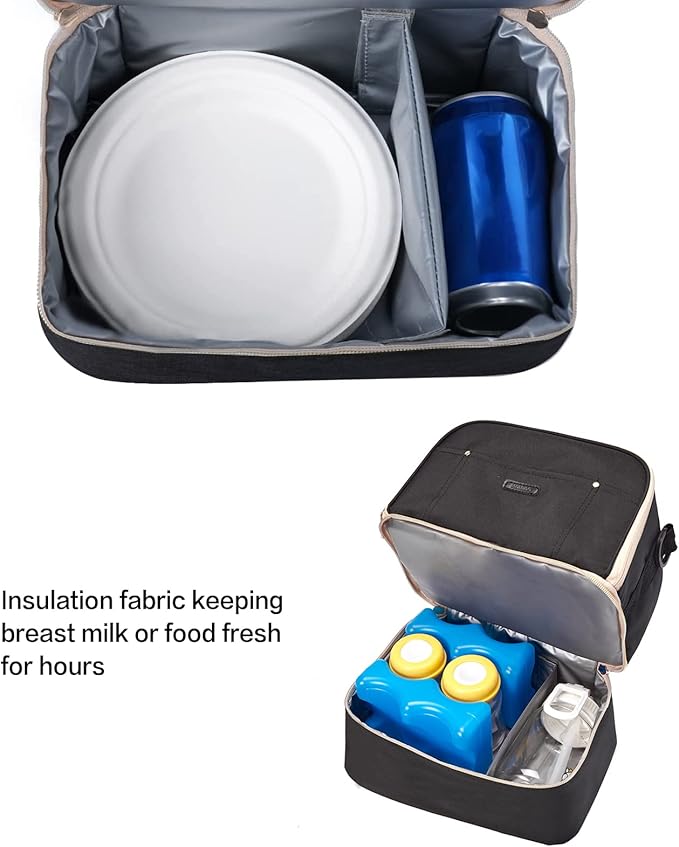 Breast Pump Bag Cooler Compartment for Breast Pump - Cooler and Moistureproof Bag Double Layer for Mother Breast Milk Pump Lunch Bag Outdoor Working (Black)