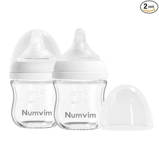 Glass Nurturing Baby Bottles Gentle & Extra Slow Flow, Newborn Breastfeeding Bottle with Anti Colic Nipple for 0 Months Babies, Includes SS Nipples(3Oz, 2 Packs)
