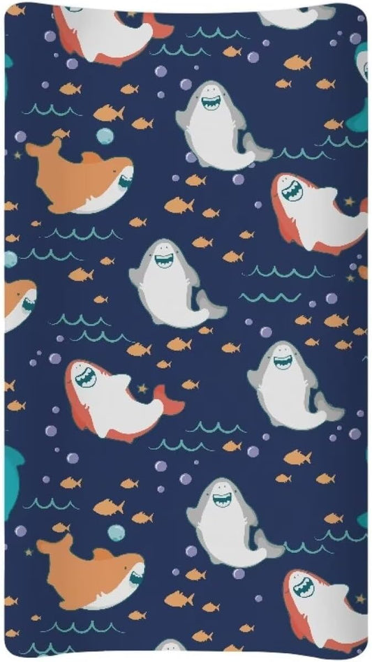 Changing Pad Covers for Boys Girls, Cartoon Shark Diaper Changing Table Pad Cover Soft Breathable Changing Mat Cover for 32''x16" Cute Birthday Gifts for Baby
