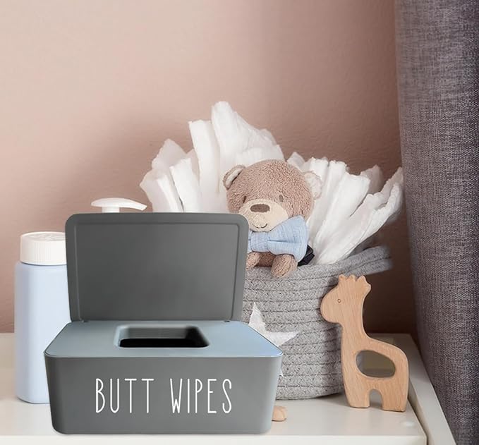 2 Pack Butt Wipes Dispenser 7.28" L * 4.80" W * 2.75" H, Bathroom Flushable Baby Wipes Container Holder Nursery Chic Style