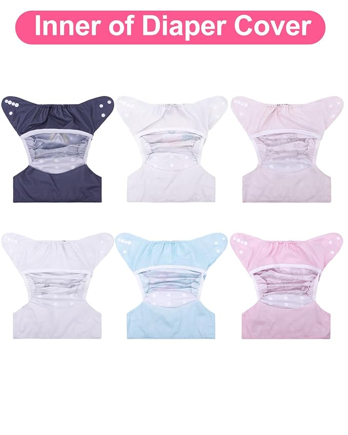 babygoal Cloth Diaper Covers 6 Pack with Wet Bag for Fitted Diapers and Prefolds with Double Gussets, Adjustable and Reusable for Baby Girls
