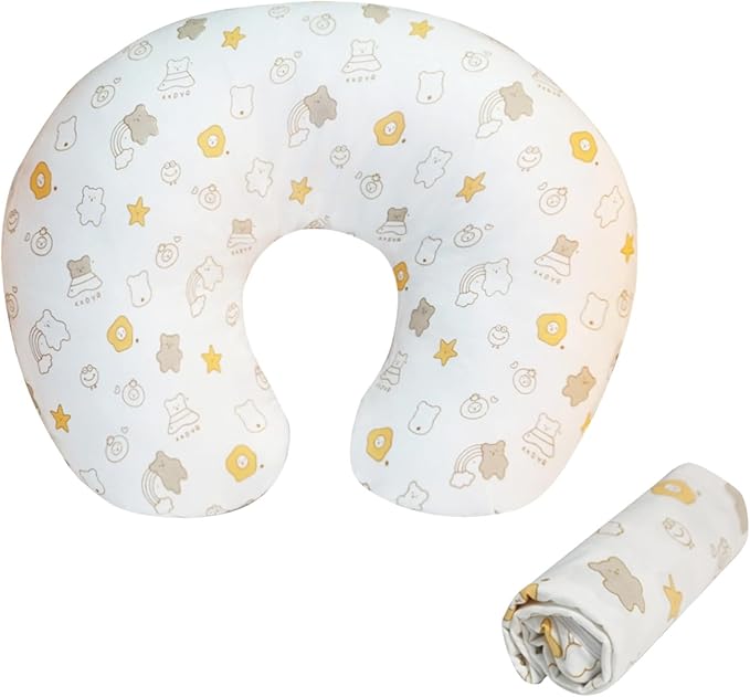Nursing Pillow Cover(Only Pillowcase) Soft Cotton Removable Cover for Breastfeeding Pillows, Ultra Comfortable Breathable Slipcover for Newborn Baby Girl and Boy (Yellow Star)
