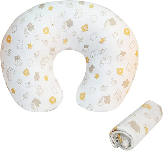 Nursing Pillow Cover(Only Pillowcase) Soft Cotton Removable Cover for Breastfeeding Pillows, Ultra Comfortable Breathable Slipcover for Newborn Baby Girl and Boy (Yellow Star)