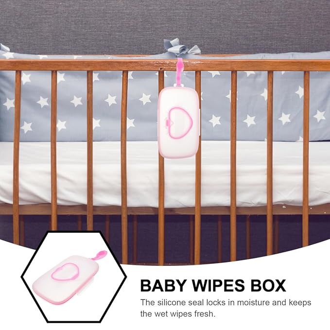 Portable Baby Wipes Case for Travel Stroller Hanging Wet Tissue Dispenser with Hand Strap Pink