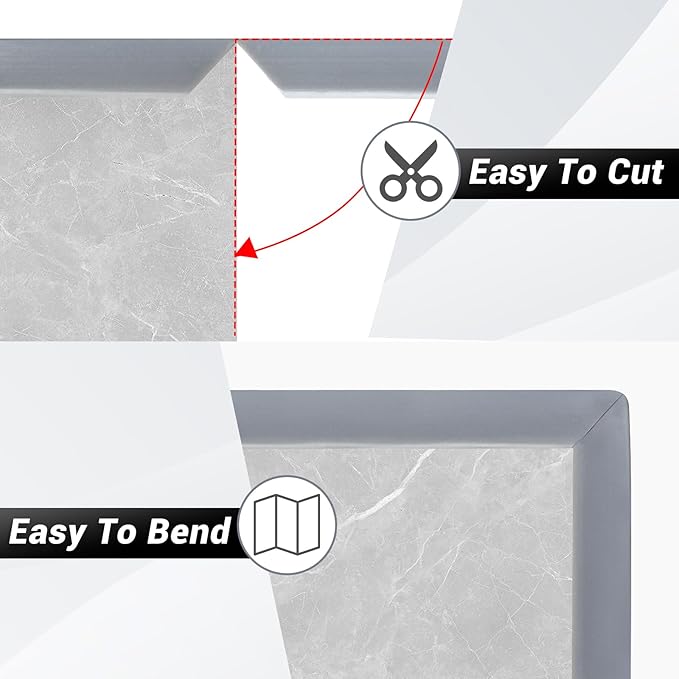 Tile Edge Trim, Flexible L-Shaped Rubber Corner Trim, Peel & Stick Edging Trim for Tile & Wall Edges, Grey, 20Ft, Rubber EPDM Material