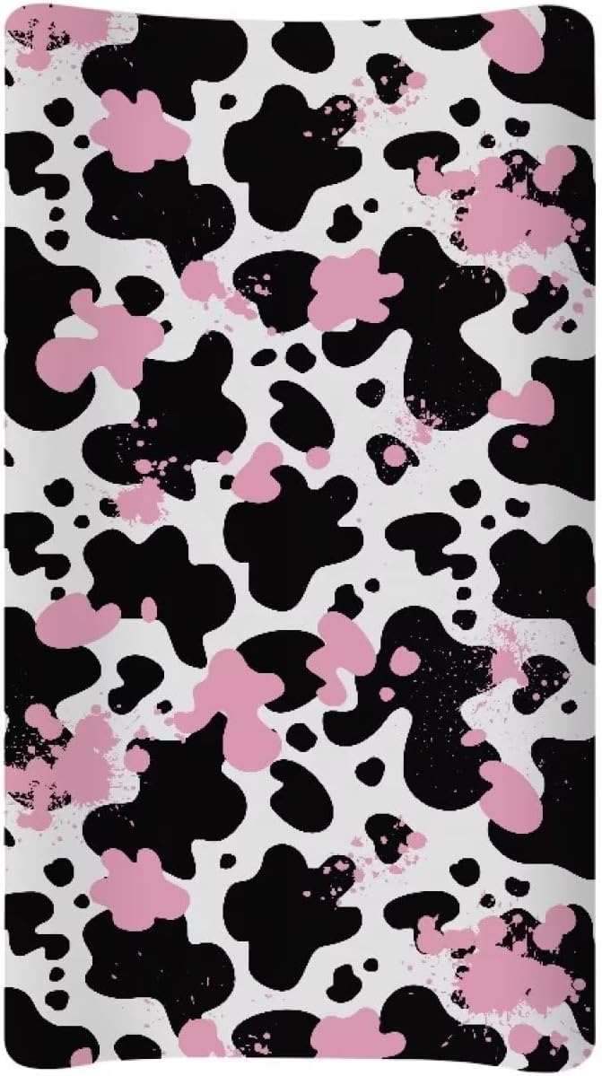 Changing Pad Covers for Boys Girls, Pink Cow Diaper Changing Table Pad Cover Soft Breathable Changing Mat Cover for 32''x16" Cute Birthday Gifts for Baby