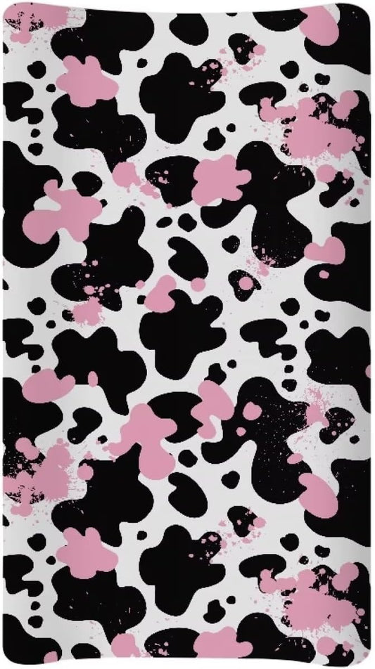 Changing Pad Covers for Boys Girls, Pink Cow Diaper Changing Table Pad Cover Soft Breathable Changing Mat Cover for 32''x16" Cute Birthday Gifts for Baby
