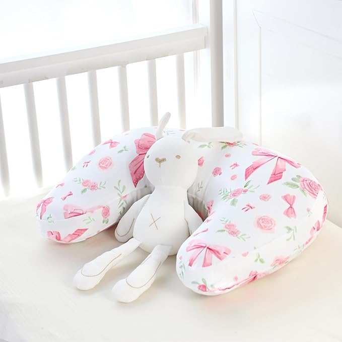 New Nursing Pillow Cover Girls, Soft Breastfeeding Pillow Covers for Baby Newborn Infant, fits New Nursing Pillow, Easy Removal and Machine Washable Slipcover, Pillowcase Only (Pink Rose)