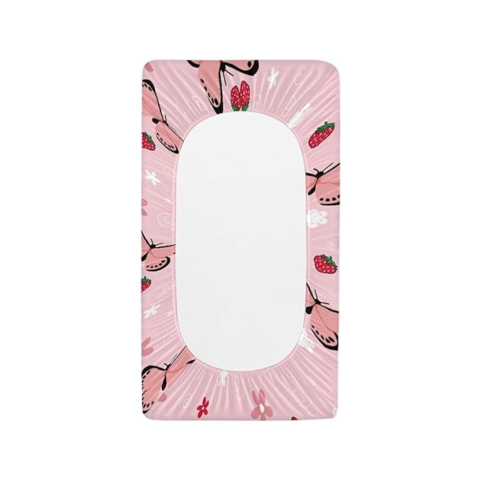 ZDCUSTOM Pink Butterfly Diaper Changing Pad Cover for Girls, Soft Changing Station Covers, Changing Pad Sheets, Stretchy Changing Pad Covers Washable