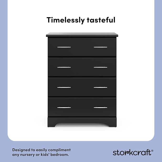 Storkcraft Brookside 4 Drawer Dresser (Black) – GREENGUARD Gold Certified, Nursery Dresser for Kids Bedroom, Chest of Drawers