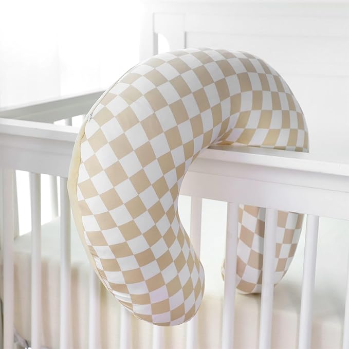 DILIMI Nursing Pillow Cover, Soft Stretchy Nursing Cover for Breastfeeding Pillow, 1 Pack Reversible Removable Slipover for Baby Boy and Girls, Brown Checkered