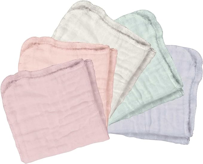 Green Sprouts Reusable Muslin Cloths Made from Organic Cotton (5 Pack) |Reusable Baby Wipes | Without Formaldehyde or AZO Dyes | Multi-Purpose, Pre-Washed, Machine Washable One Size, Rose Set, 5 Pack
