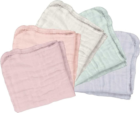 Green Sprouts Reusable Muslin Cloths Made from Organic Cotton (5 Pack) |Reusable Baby Wipes | Without Formaldehyde or AZO Dyes | Multi-Purpose, Pre-Washed, Machine Washable One Size, Rose Set, 5 Pack