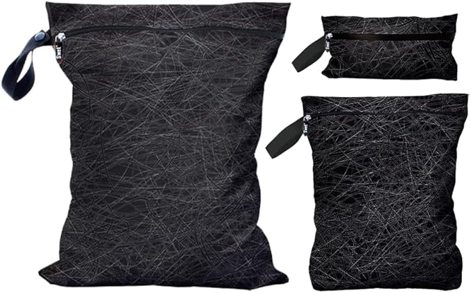 Gleener S'WET Wet/dry travel laundry bag | Waterproof tote for sweater gym gear, swimsuits and towels, cloth diapers or baby clothes, toiletries & electronics | bundle of 3 (Black Chaos)