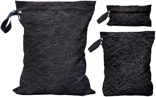 Gleener S'WET Wet/dry travel laundry bag | Waterproof tote for sweater gym gear, swimsuits and towels, cloth diapers or baby clothes, toiletries & electronics | bundle of 3 (Black Chaos)