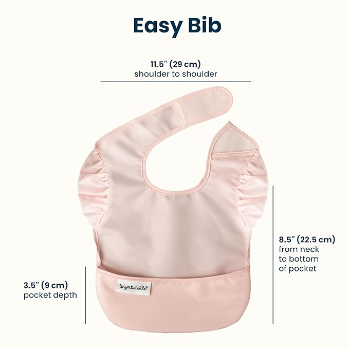 Tiny Twinkle Mess-Proof Baby Bibs for Eating | Waterproof, Wipeable Toddler Bibs with Catch-All Pocket | Feeding Bibs for Girls & Boys(3 Pack,Blue Floral)