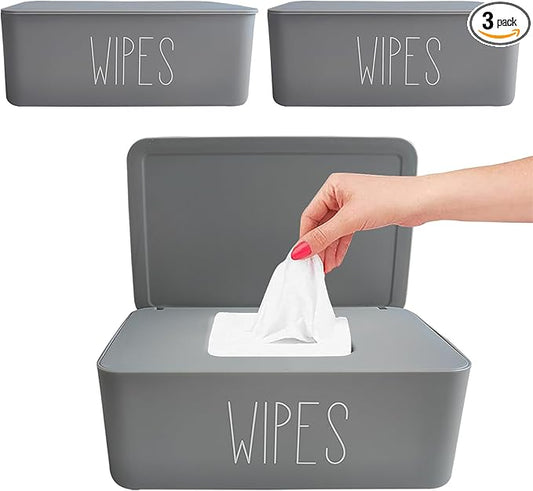 Moorfowl 3 Pack Baby Wipes Dispenser Flushable Wipe Holder,7.28" L x 4.80" W x 2.75" H, Sleek Bathroom Decor Baby Registry Essential (Grey)