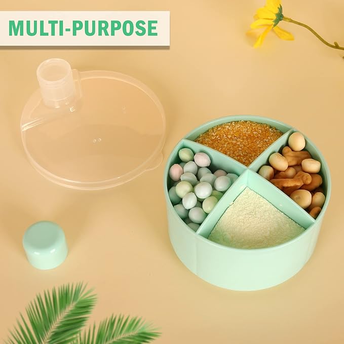 Accmor Formula Dispenser On The Go, Non-Spill Rotating Four-Compartment Formula Container to Go, Milk Powder Snack Storage Container for Infant Toddler Travel Outdoor, Green, 2 Pack