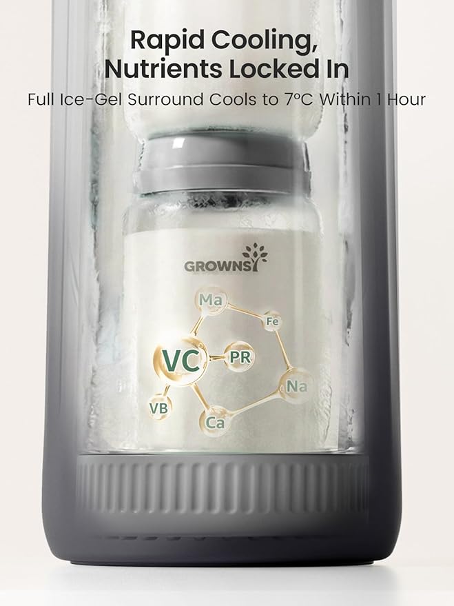 Grownsy 22oz Portable Breast Milk Cooler, 360° Stainless Steel Chiller Keeps Breastmilk Fresh for 24H, No Ice Crystals,Milk Cooler with 2 Baby Bottles for Work & Travel, Baby Breastfeeding Essential