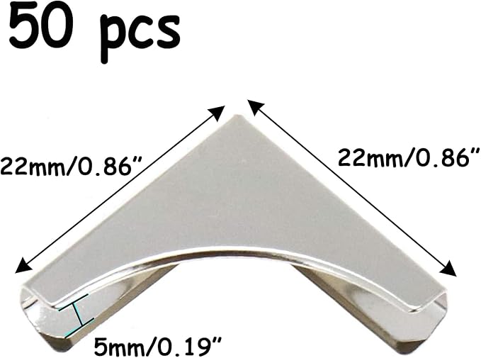 Semetall Metal Book Corner 50 Pcs 0.86"x0.86" Home Triangular Shaped Album Book Notebook Corner Protector,Menu Folder Corner Protectors Small Corner Protection Accessories for Books (Silver)