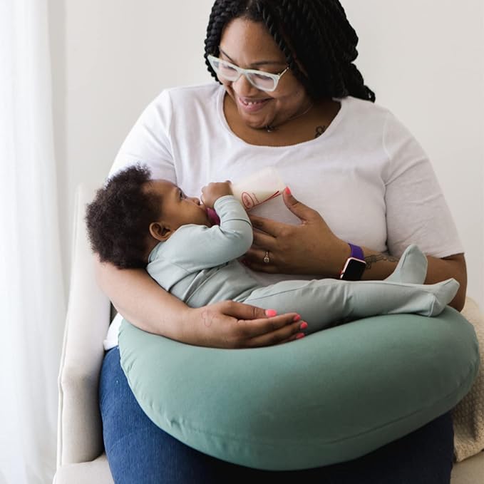 Snuggle Me Organic Feeding Support Pillow Cover, Machine Washable 100% Organic Cotton, Soft Nursing Cover for Breastfeeding, Pillow Slipcover for Baby Girls Boys Newborn - Moss