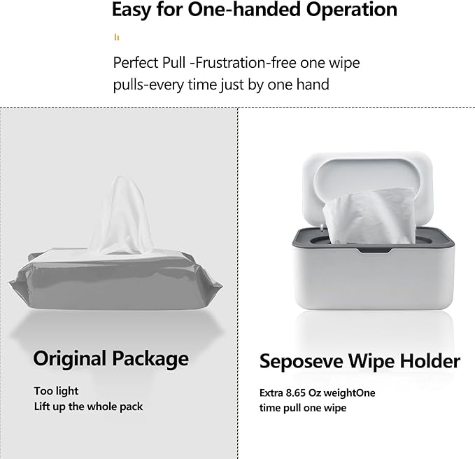 Wipes Dispenser, Wet Wipe Container Case Refillable, Wet Tissue Storage Box for Home Office Kitchen Bathroom, to Keep Wipes Fresh & Clean - White Grey