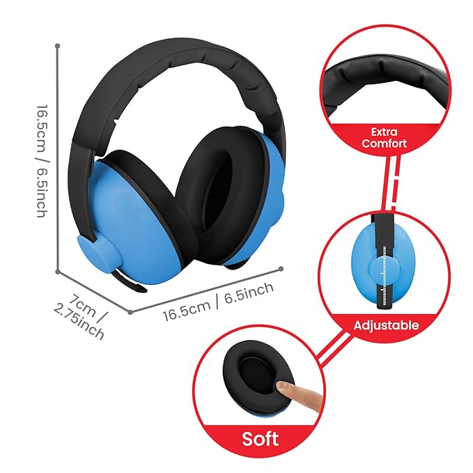 Baby Headphones for Noise Protection - Infant Ear Muffs Noise Protection - Toddler Noise Cancelling Headphones - Baby Ear Protection for 0 to 36 Months, Adjustable - Blue