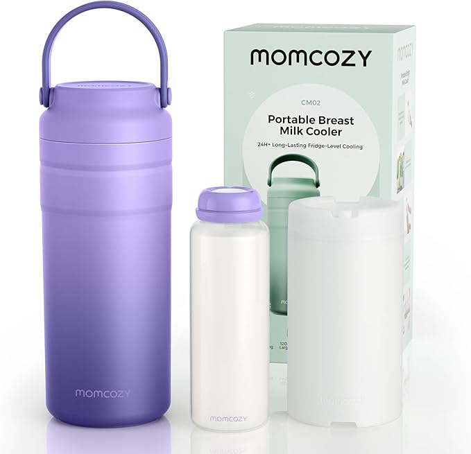 Momcozy Portable Breast Milk Cooler for Travel, 24H Ice-Free Cooling Breastmilk Storage Bottles Container, 12oz Leak Proof Outdoor Small Freezer, Baby Breastfeeding Essential for New Moms
