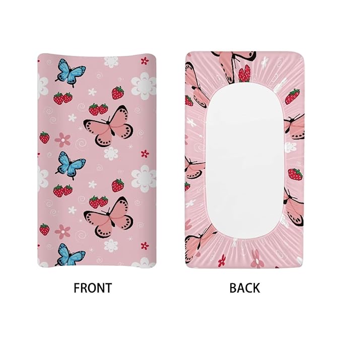 ZDCUSTOM Pink Butterfly Diaper Changing Pad Cover for Girls, Soft Changing Station Covers, Changing Pad Sheets, Stretchy Changing Pad Covers Washable