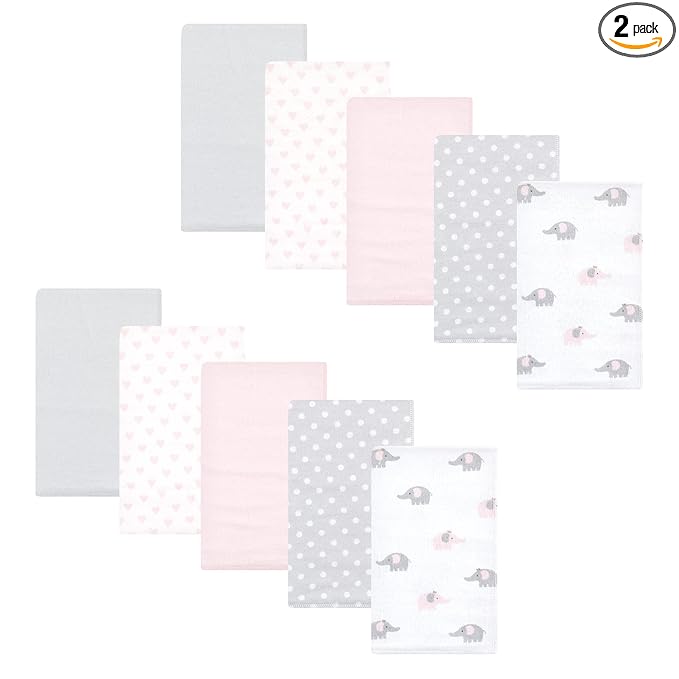 Hudson Baby Unisex Baby Cotton Flannel Burp Cloths, Pink Gray Elephant, One Size