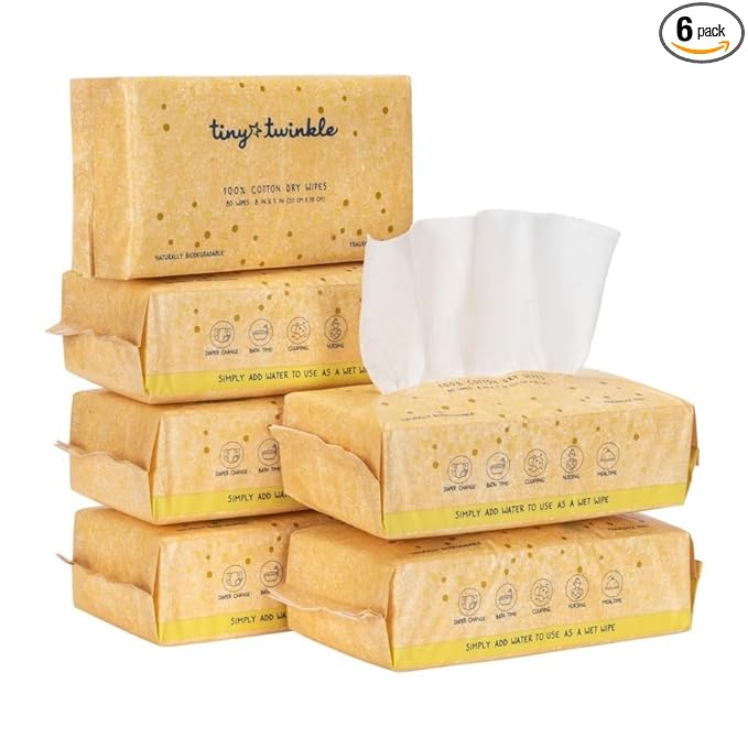Tiny Twinkle 100% Cotton Dry Wipes for Baby | 480 Count | Use Wet or Dry | Scent Free (Fragrance-Free), Hypoallergenic & Chemical-Free | Ultra Soft, Strong & Gentle for Sensitive Skin