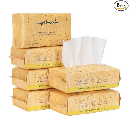 Tiny Twinkle 100% Cotton Dry Wipes for Baby | 480 Count | Use Wet or Dry | Scent Free (Fragrance-Free), Hypoallergenic & Chemical-Free | Ultra Soft, Strong & Gentle for Sensitive Skin