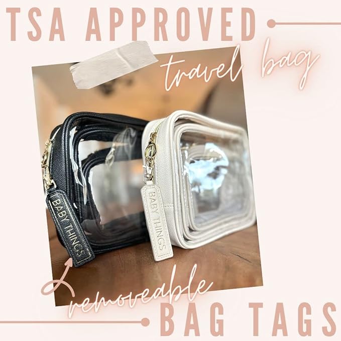 Lucky Love Diaper Bag Organizing Pouches | Set of 3 Including Diaper Clutch | Dry Wet Bag (Black Clear Trio Pouches w/Removable Tags)