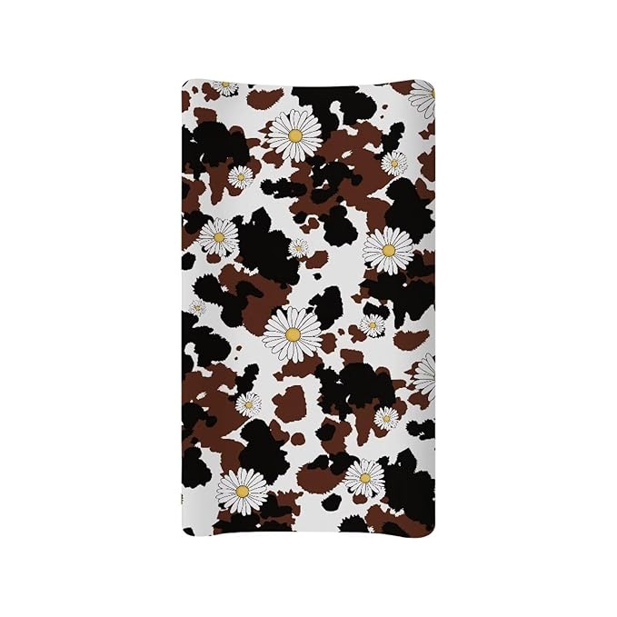 Daisy Cowhide Changing Pad Cover for Baby Diaper Change Table Covers Soft Stretchy Unisex Diaper Change Table Sheets 32x16 Inch Cradle Mattress Sheets