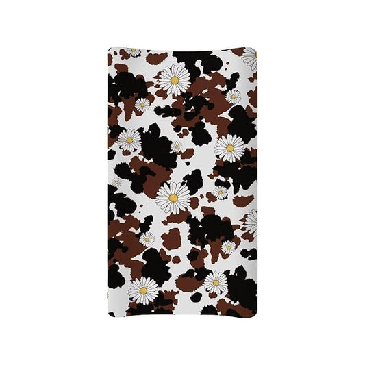 Daisy Cowhide Changing Pad Cover for Baby Diaper Change Table Covers Soft Stretchy Unisex Diaper Change Table Sheets 32x16 Inch Cradle Mattress Sheets