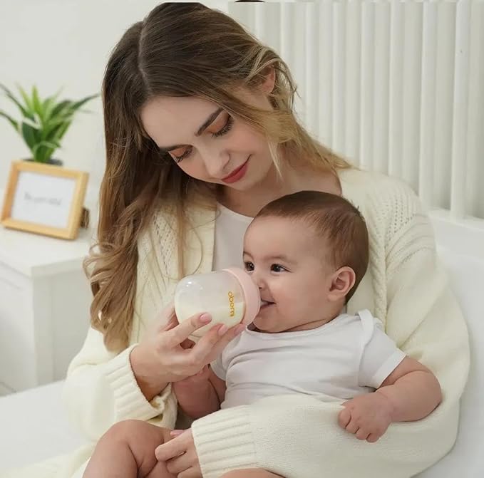 Oberni Baby Bottles with Slow Off-Centered Nipple for 0+ Months, Anti Colic Newborn Milk Feeding Bottle, 150ml/5oz/Blue/3Pack