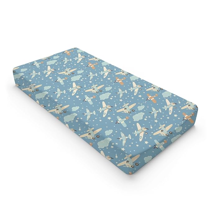 Clouds Plane Stars Pattern Baby Changing Pad Cover, Unisex Plane Nursery Diaper Changing Table Pad Mat Sheet for Boys Girls-16x32
