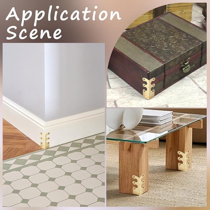 CRASPIRE 16Pcs Baseboard Corner Protectors Vintage Metal Rustic Decorative Guards Skirting Board Golden Safety Bracket with Screws for Wood Furniture Table Wall Edge Cover File Boxes Bookshelves