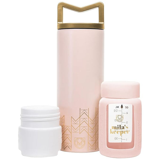 Mila's Keeper Portable Insulated Breast Milk Cooler Set | 20 Hr Storage | Cooler, Breast Milk Storage Bottle & Ice Pack for Travel | Fits Leading Pumps | Wide Neck Pink Sands