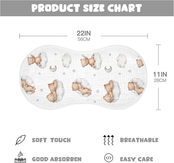 vvfelixl Baby Burp Cloths Bears Clouds Newborn Cotton Burping Cloths Set Absorbent & Soft 22 * 11IN, 4 Pack