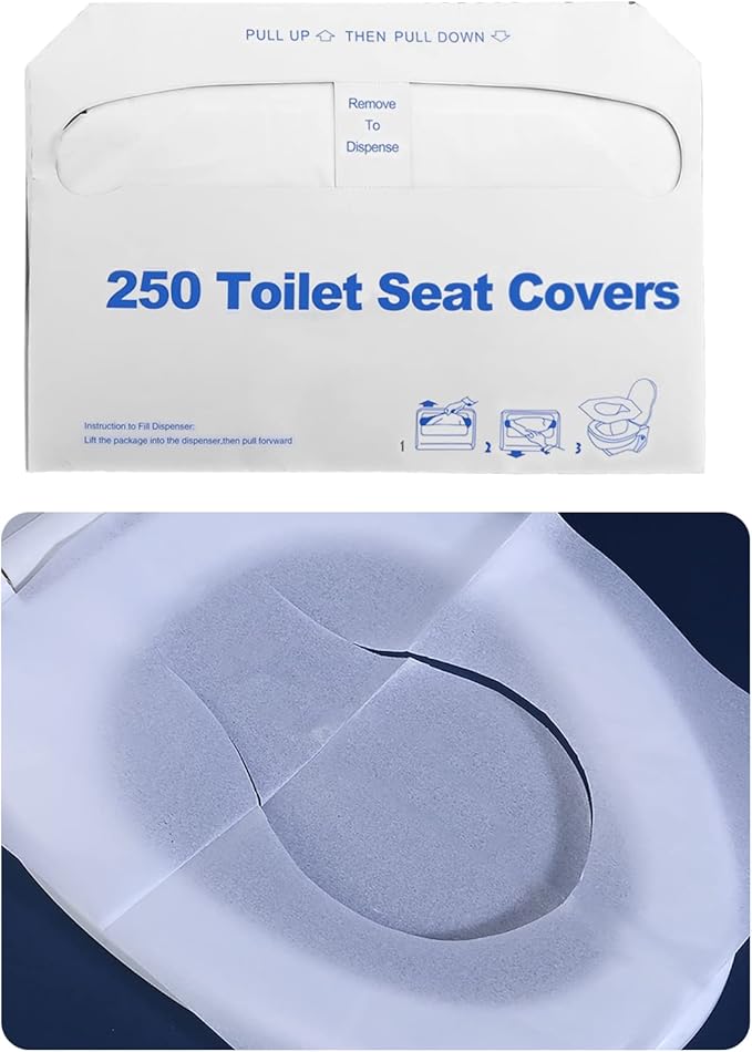 Toilet Seat Covers Disposable, 250 Pcs Flushable Disposable Toilet Seat Covers, Half-Fold Paper Toilet Liners for Travel, Airplane, Public Restrooms, Road Trips, Camping, Potty Training