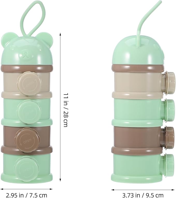 Formula Dispenser: 4 Compartments Stackable Formula Container for Travel - Portable Baby Milk Powder & Snack Storage Box, Light Green Leak Proof