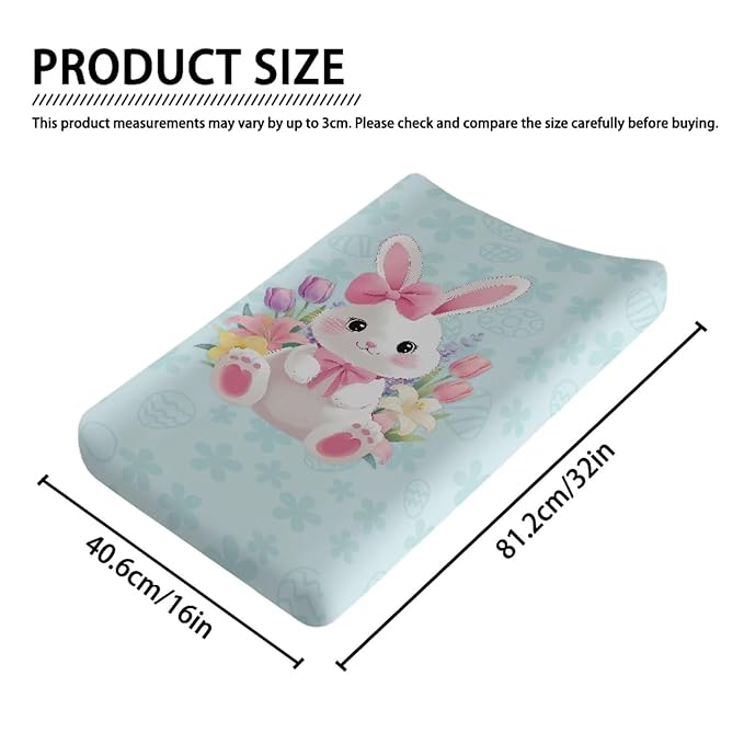 Easter Decor Changing Table Pad Cover Rabbit Diaper Changing Pad Cover Soft Breathbale Diaper Pad Cover Portable 32''*16'' Nursery Decor
