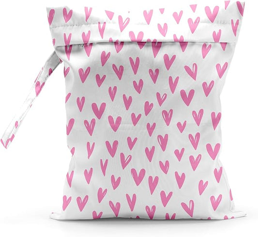 Waterproof Cloth Diaper Wet Dry Bag Reusable Travel Beach Pool Daycare Soiled Toddler Items Yoga Gym Bag for Swimsuits Wet Clothes Bags - Pink Love Pattern
