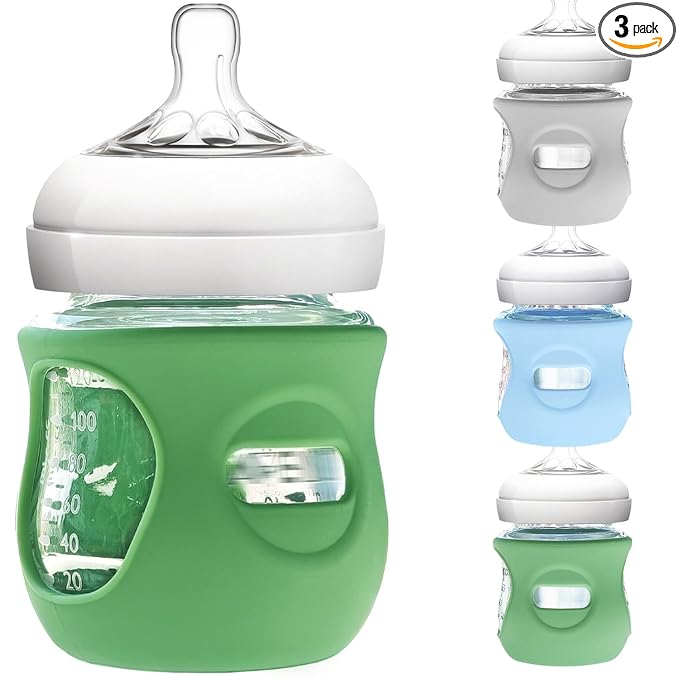 3 Pack Silicone Sleeve for Philips Avent Glass Bottle - Shatter Proof Natural Silicone Bottle Sleeve for Anti Colic Baby Bottles 8 oz & 4 oz - Anti Flow Sleeve for Infant Bottles