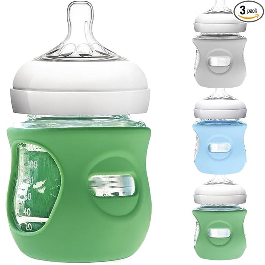 3 Pack Silicone Sleeve for Philips Avent Glass Bottle - Shatter Proof Natural Silicone Bottle Sleeve for Anti Colic Baby Bottles 8 oz & 4 oz - Anti Flow Sleeve for Infant Bottles