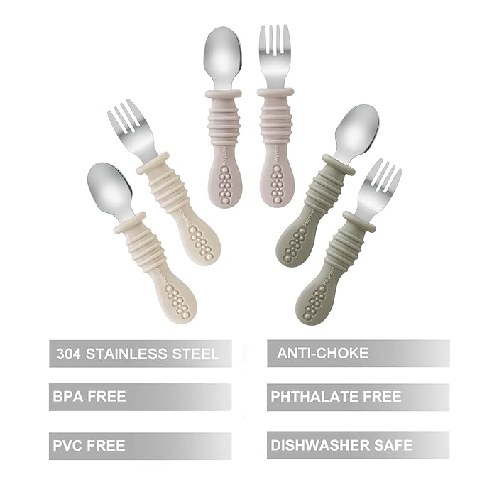PandaEar Silicone Snack Containers & 6 Pack Toddler Fork and Spoon Utensil