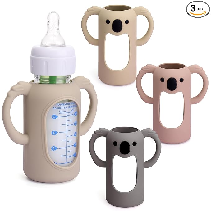 3 Pack Silicone Sleeves for Dr. Brown's Glass Bottles 4 OZ - Anti Breakage Baby Bottle Holder, Compatible with Dr. Brown's Glass Bottles for Babies with Handle(Not Compatible with Other Products)